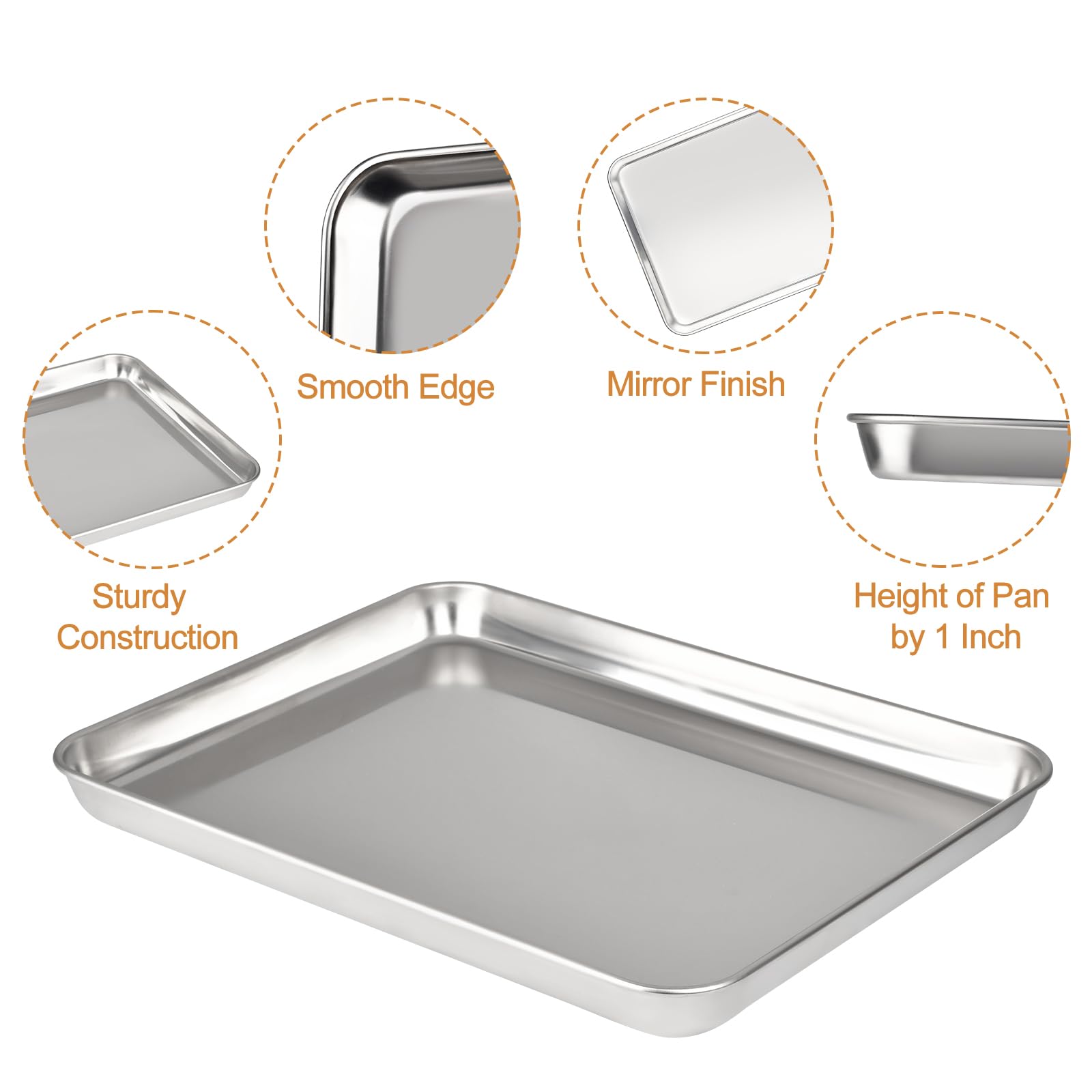 2 Pack Baking Sheet,Heavy Duty Stainless Steel Baking Pans Tray,Size 12.5 × 9.5 × 1 Inch,Cookie Sheet for Baking,Mirror Finish & Non Toxic & Easy Clean & Dishwasher Safe