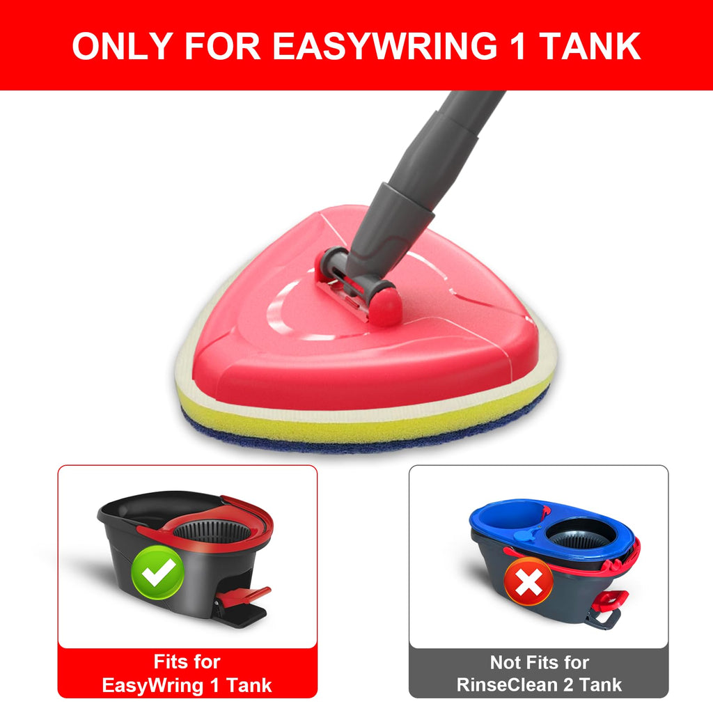 Spin Mop Head Refill for Vileda EasyWring 1 Tank, 2 Magic Scrubber Sponge Brushes Head Replacement with 1 Base and 1 Connector for Bathroom, Kitchen, Glass and Various Hard Surfaces