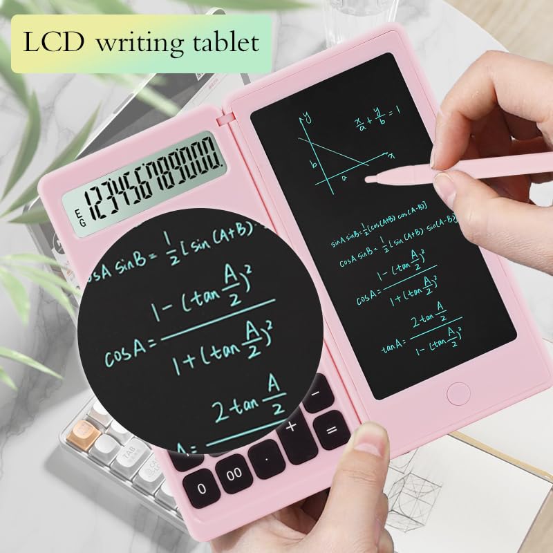 Desk Calculator, Desktop Small Calculators with Writing Notepad, Basic 4-Function Math Large Button Calculator, School Supplies for Kids, Middle/High School Students (Pink)