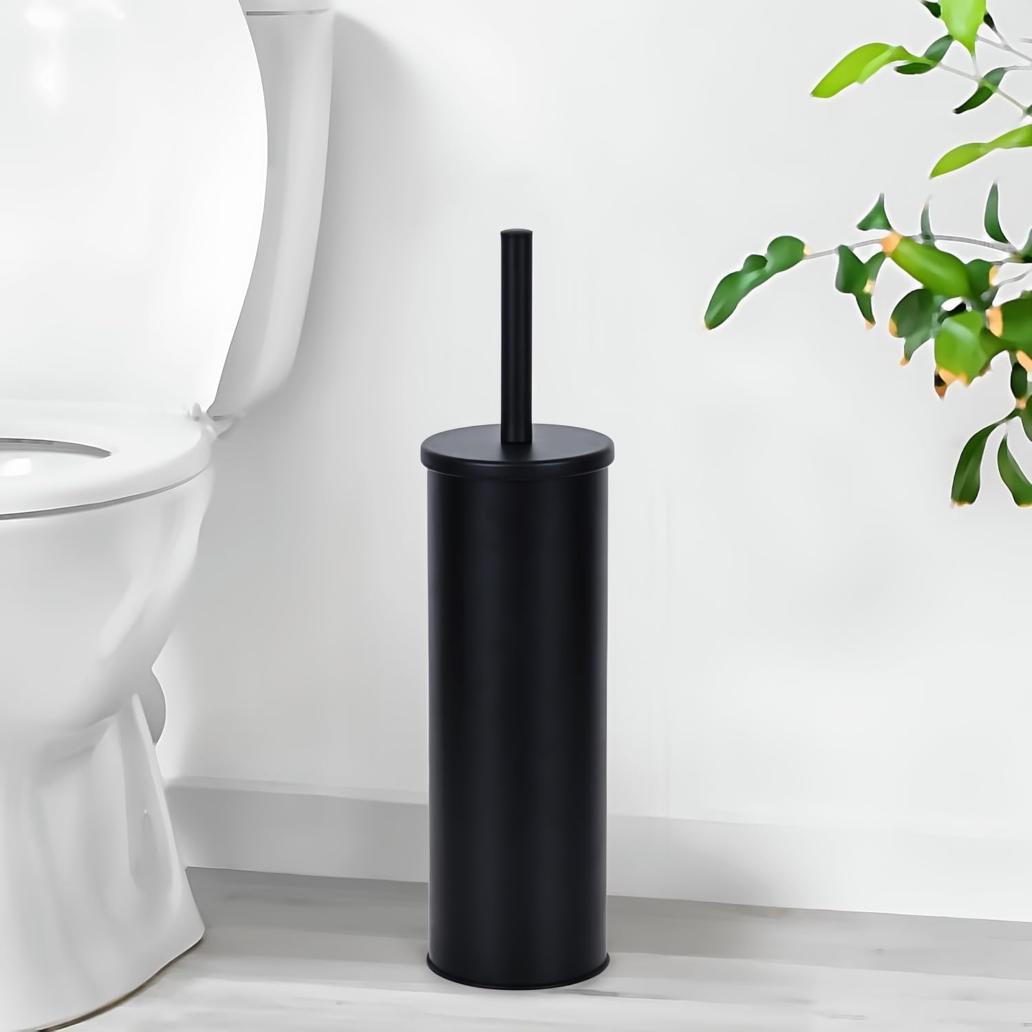 Standing Toilet Brush,Toilet Bowl Brush Holder Set,Bathroom Deep Cleaning Toilet Scrubber Rim Cleaner,304 Stainless Steel Toilet Clean Decorative Accessories for Toilet Cleaning (Matt Black) ﻿