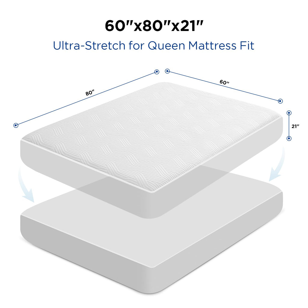 Upvilla Queen Mattress Protector Waterproof - Machine Washable, Noiseless Bed Mattress Pad Cover with Deep Pocket for 8 to 21 Inch Mattresses