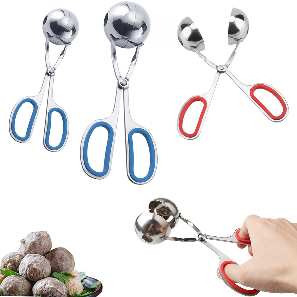 Asphodelia 3PCS Meatball Maker Scoops,None-Stick Meatball Maker with Detachable Anti-Slip Handles,Stainless Steel Meat Baller Tongs, Cake Pop, Ice Tongs, Cookie Dough Scoop for Kitchen