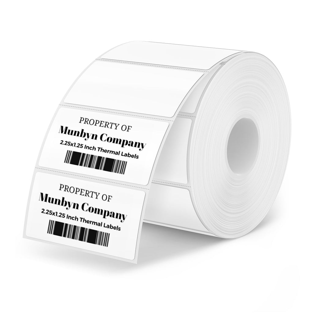 MUNBYN 2.25"x1.25" White Square Label for Thermal Label Printer, 1000 Labels/Roll, Self-Adhesive Address Shipping Thermal Stickers, BPA&BPS Free Direct Thermal Labels