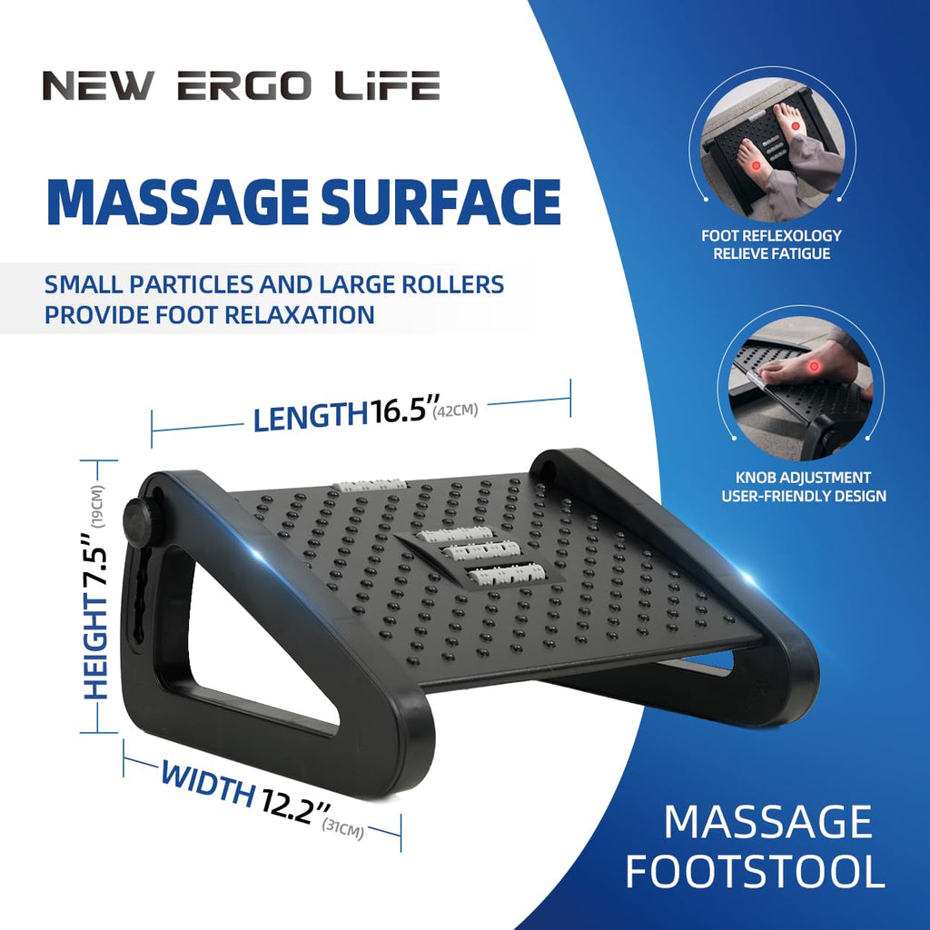 New Ergo Life Adjustable Footrest Under Desk, Comfort Foot Stool at Work, 6-Position Multi-angle Adjustable Foot Pedal, Ergonomic Posture Support, Foot Support for Office and Home (Black)