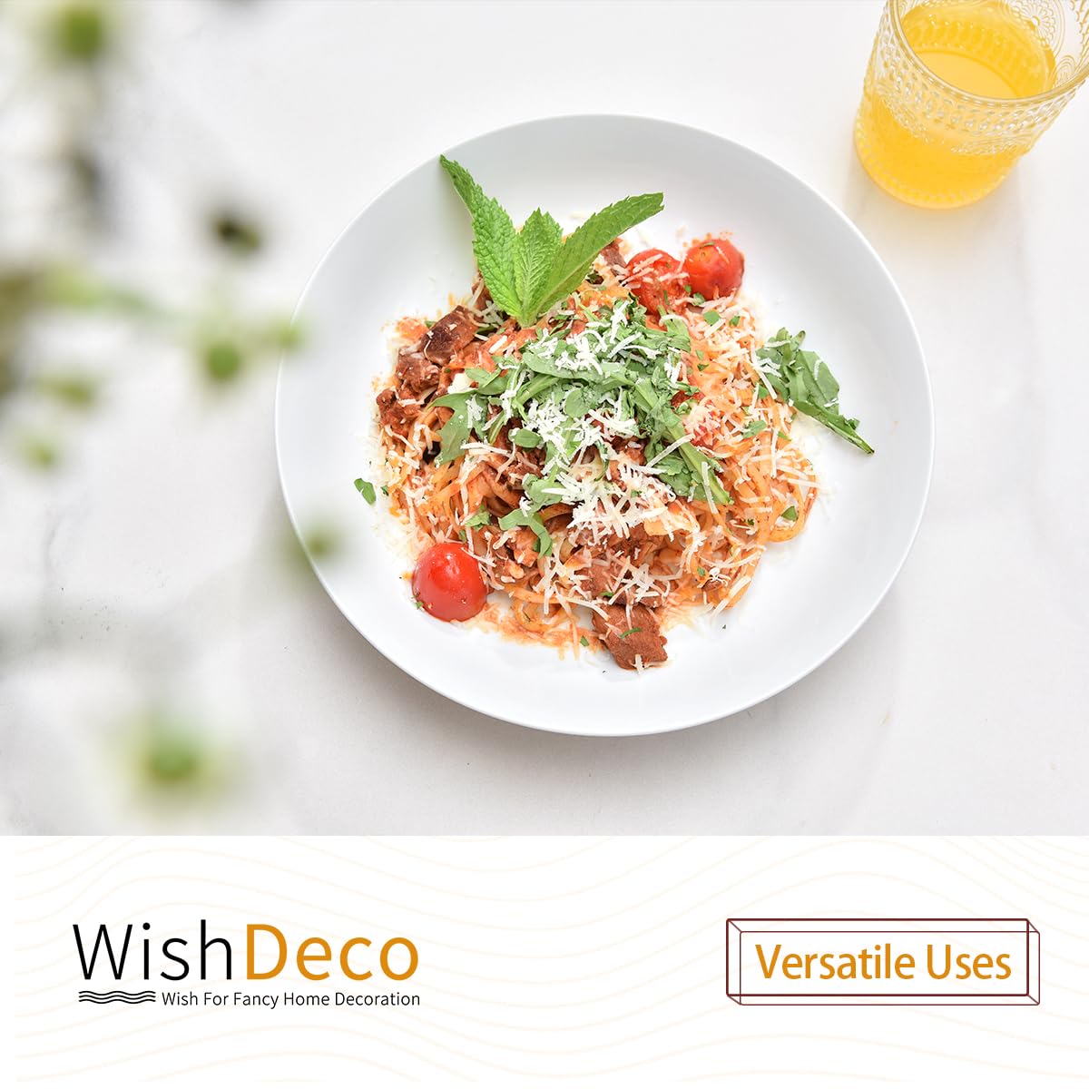 WishDeco White Pasta Bowls Set of 4, Porcelain Salad Bowls 37 oz / 1100 ml, Wide and Shallow Serving Bowl 9 Inch / 23 cm, Large Pasta Plates, Serving Dishes for Soup, Dinner, Microwave Safe