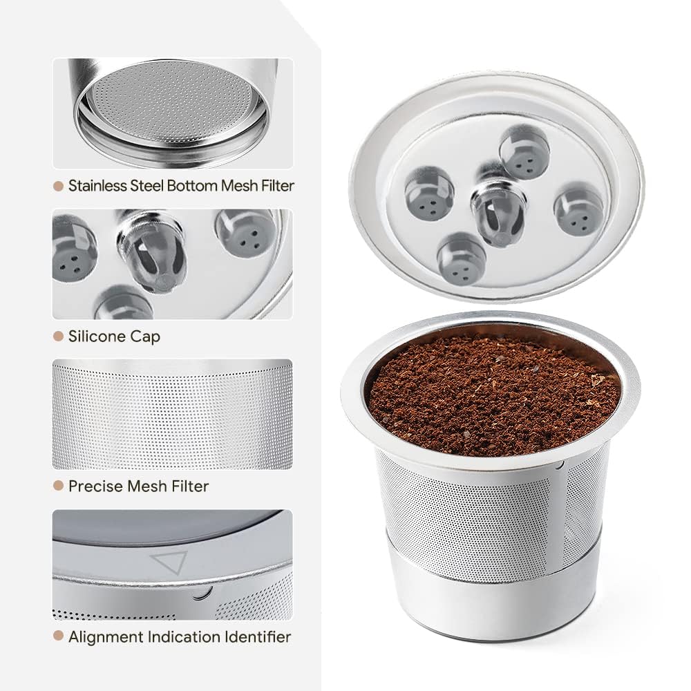 2 Pack Stainless Steel Reusable K Cups for K eurig Supreme & Supreme Plus/K Slim/K-Duo Gen2/K-Brew Chill, Five Hole Universal K-eurig Refillable Coffee pod Filter with MultiStream