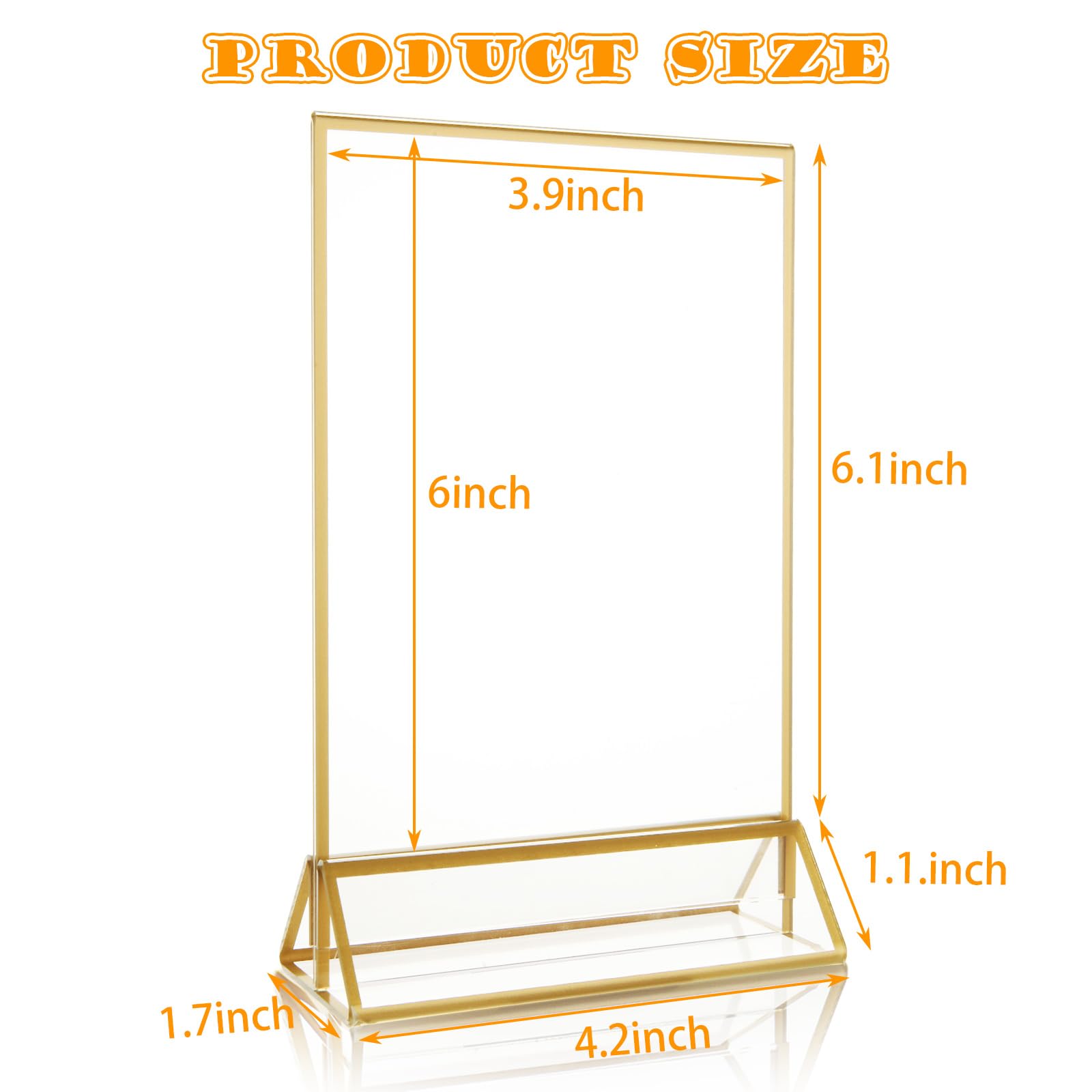 ABuff Acrylic Sign Holders with Golden Border, Portrait View, Pack of 8 | 4x6 Inches Double Sided Clear Frame, Perfect for Wedding reception, Centerpiece, Decoration, Party,Anniversary, Event