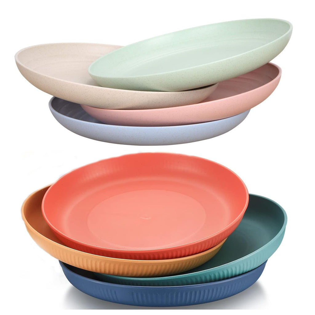 8 Pieces 9 Inch Plates, 23cm Plates, Wheat Stalk Dinner Plates, Wheat Straw Plates, Reusable Plastic Plates for Salad, Fruits, Cake, Snacks - Safe, BPA Free Health