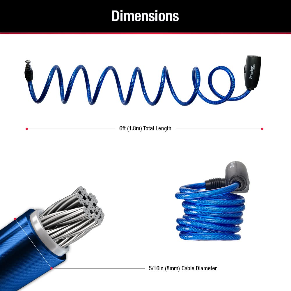 Master Lock 8127TRI Bike Lock/Cable, Blue, Green and Red, 3-Pack