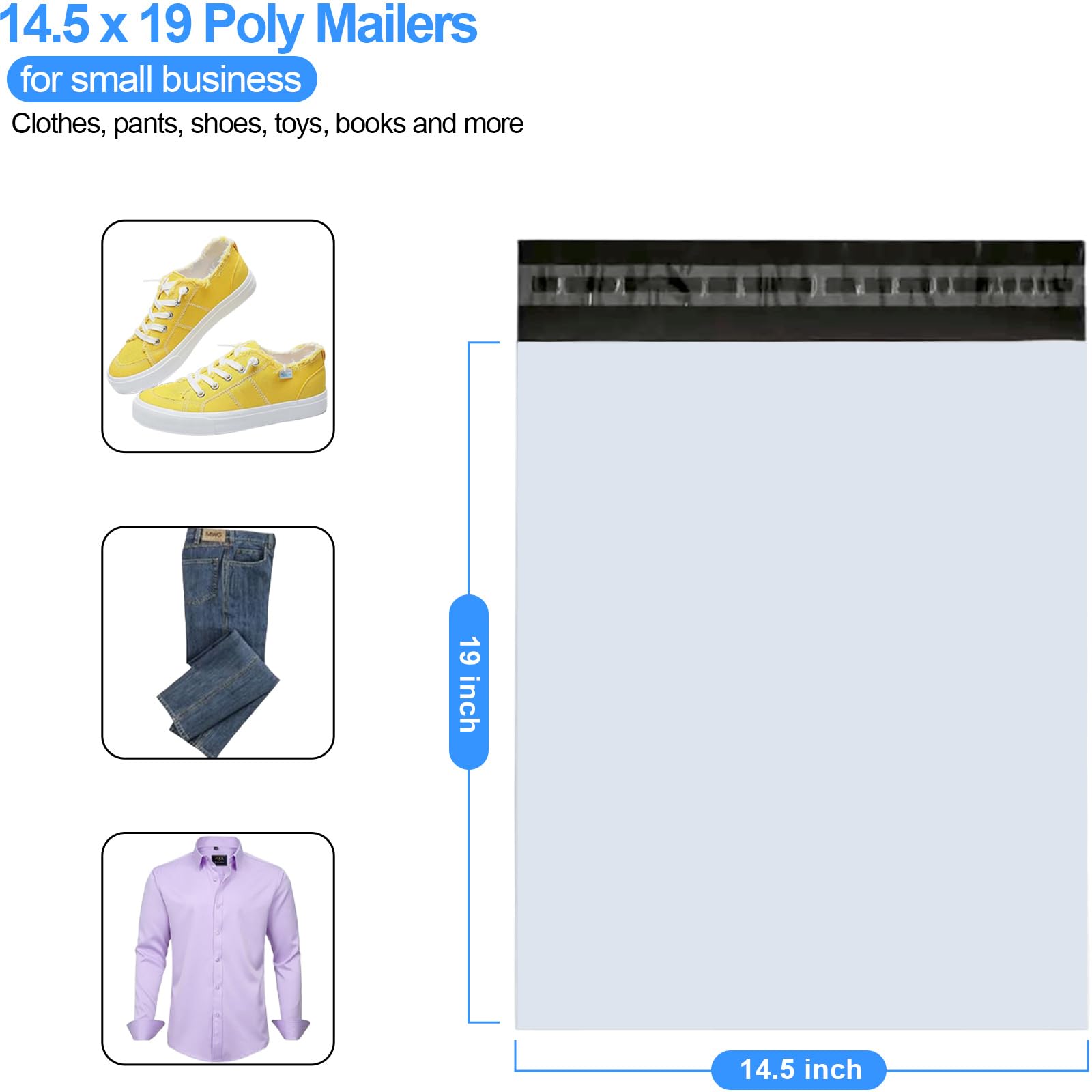 14.5" x 19" Poly Mailers, Strong Self Seal Shipping Bags, 100 Pcs Poly Packaging Bags for Clothing, Mailing Envelopes, Shipping Envelopes, Boutique Custom Bag, Waterproof, Tear Proof