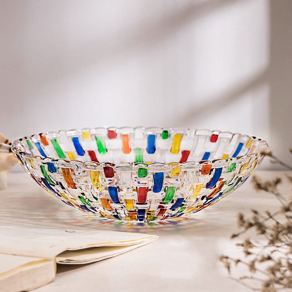 Hand Painted Colorful Woven Glass Crystal Salad & Fruit Bowl Decoration,Centerpiece for Home,Office,Wedding Decor, Fruit, Snack, Dessert, Server