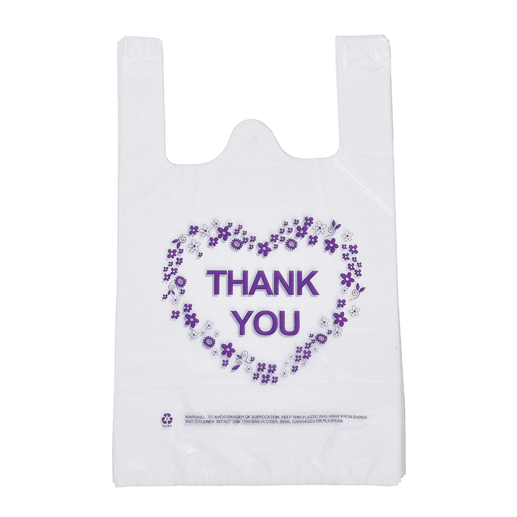 LazyMe Thank You T Shirt Bags, White Plastic Grocery Bags with Handles, Standard Supermarket Size, 12 x 20 inch (100 PCS)