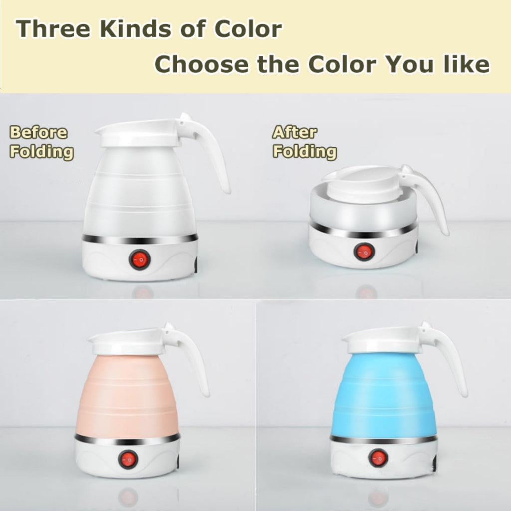 MICOKAY Portable Electric Kettle, Travel Foldable Kettle with Silicone Electric, Insulation Heating Boiler Tea Pot for Camping, 600ml (Blue)