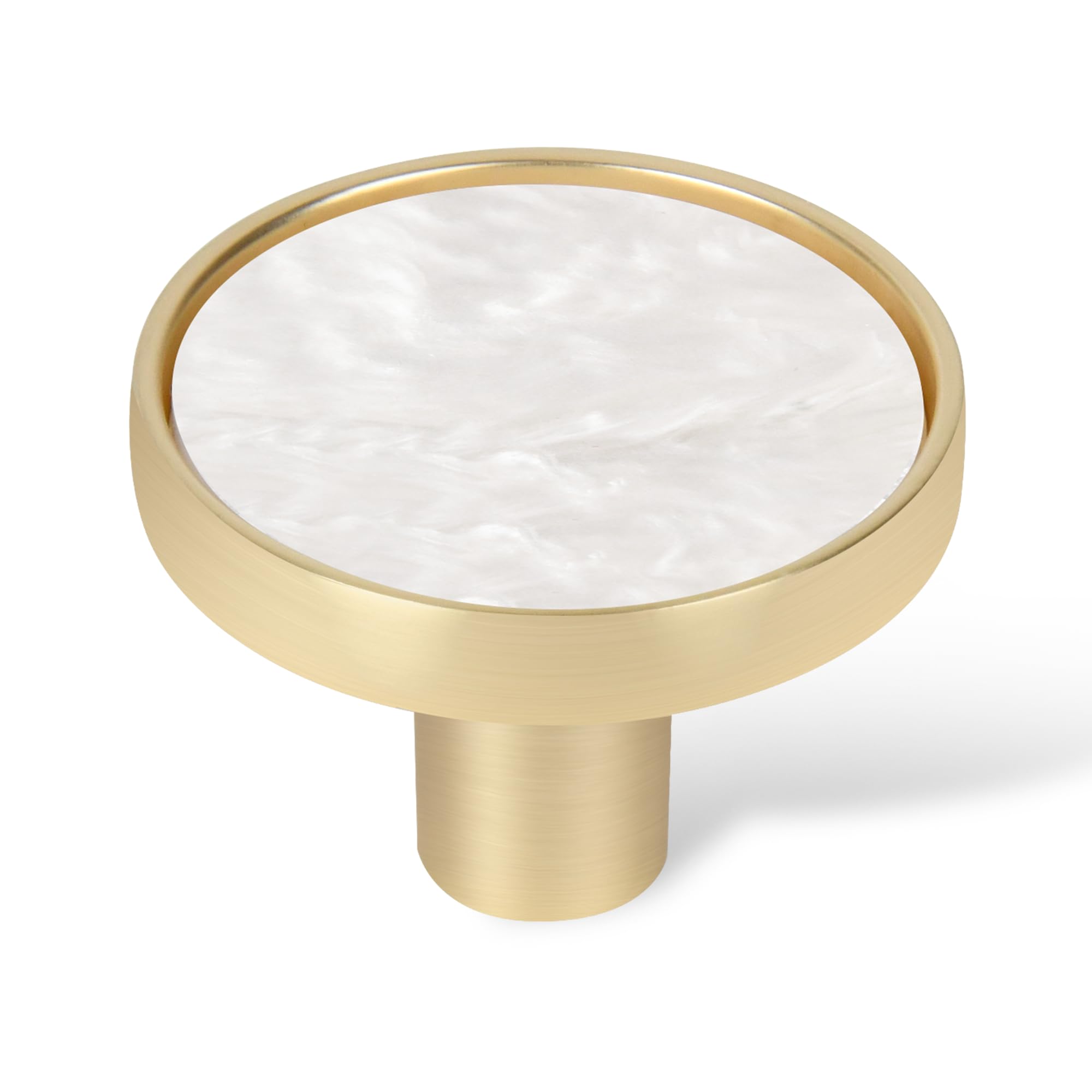 Dechours Pearl Gold Drawer Knobs, Dresser Knobs 6 Pack, 32mm Brushed Gold Cabinet Knobs, Wall Hooks (Snow White Pearl Surface)