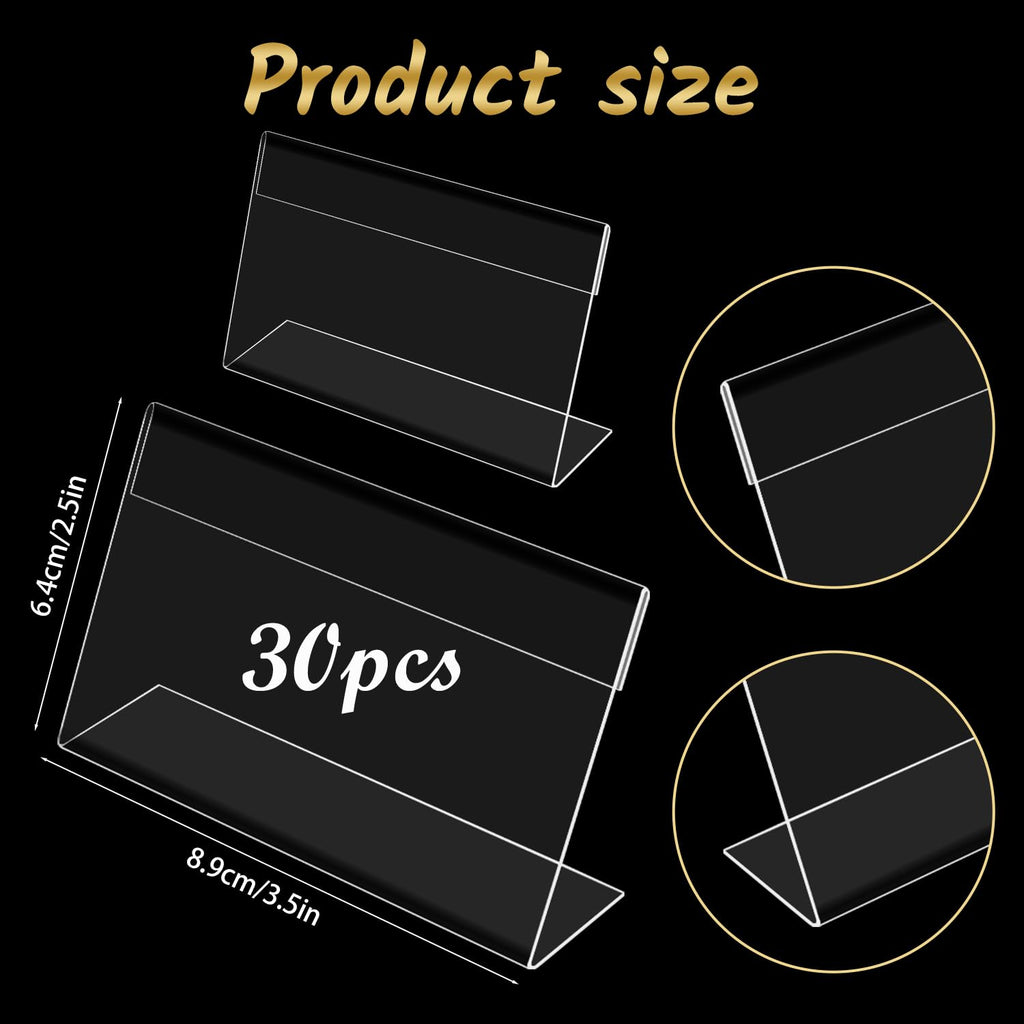 Ayuanb 30 Pcs Mini Acrylic Sign Holder, 8.9 x 6.4 cm Clear Sign Display Holder Table Top Name Card L Shape Sign Holders Price Label Display Stand for Office Home Store (3.5" x 2.5")