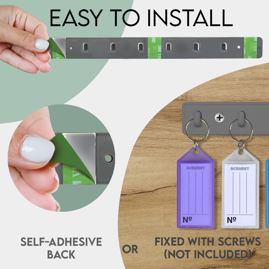 Acrimet Key Tag Rack w/ 8 Keyring Tags (Self-Adhesive Key Storage Rack) (2 Pack) (Assorted Color)