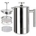 Secura French Press Coffee Maker, 304 Grade Stainless Steel Insulated Coffee Press with 2 Extra Screens, 17oz (0.5 Litre), Silver
