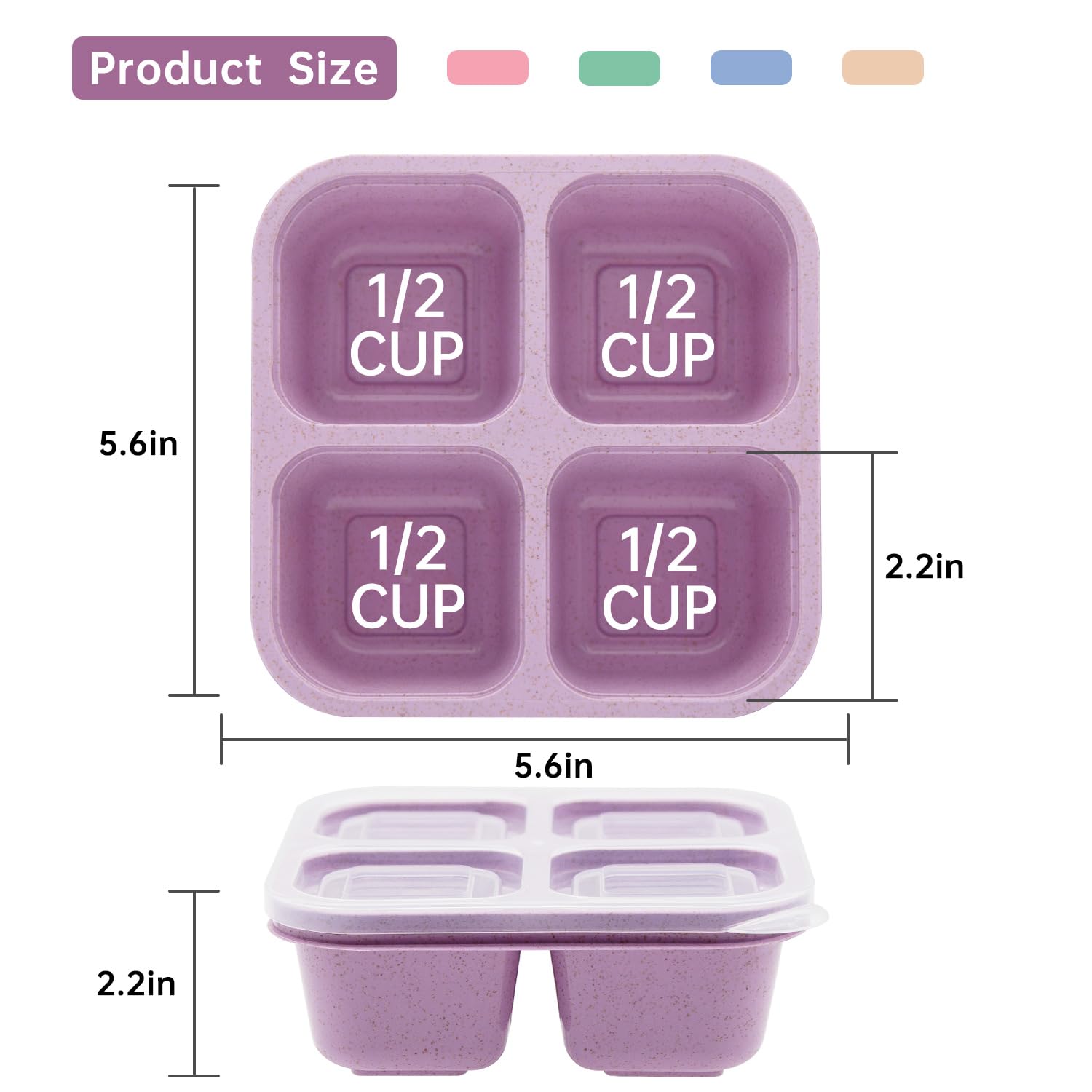 Luriseminger 5 Pack Bento Lunch Box,4 Compartment Snack Containers,Divided Snack Box,Meal Prep Lunch Containers FOR Kids/Toddle/Adults,Food Storage Containers for School, Work and Travel