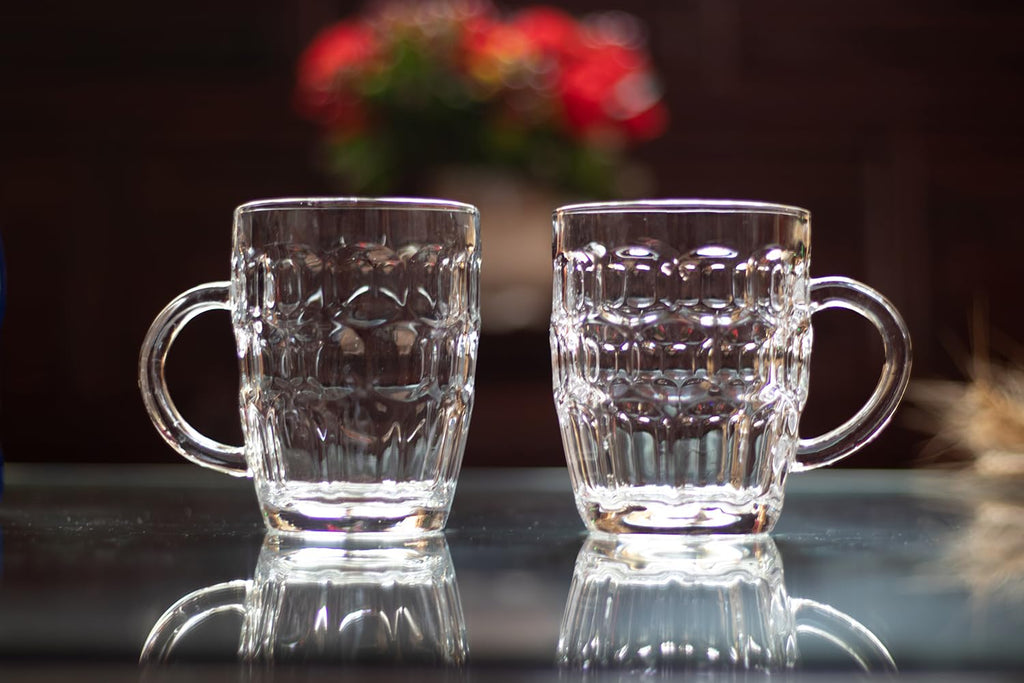 BothEarn 1 Pint Dimpled Beer Mug Set of 4 - Heavy British Pub Thick Glass with Handle - Stein Cup for Beer Lover in Home Party BBQ