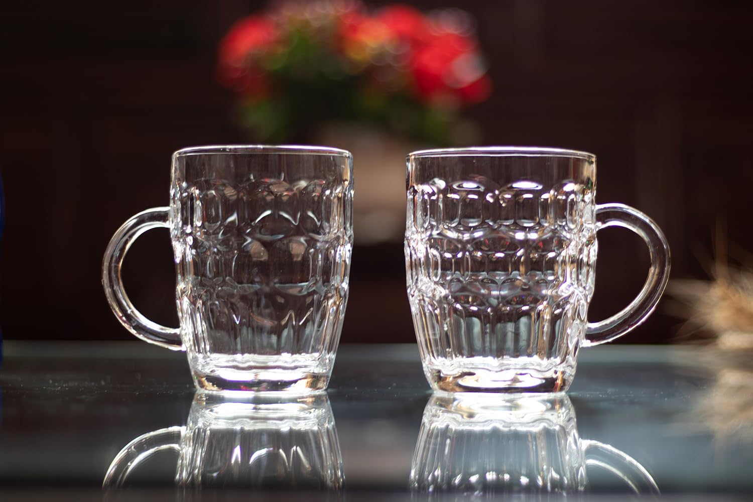 BothEarn 1 Pint Dimpled Beer Mug Set of 4 - Heavy British Pub Thick Glass with Handle - Stein Cup for Beer Lover in Home Party BBQ