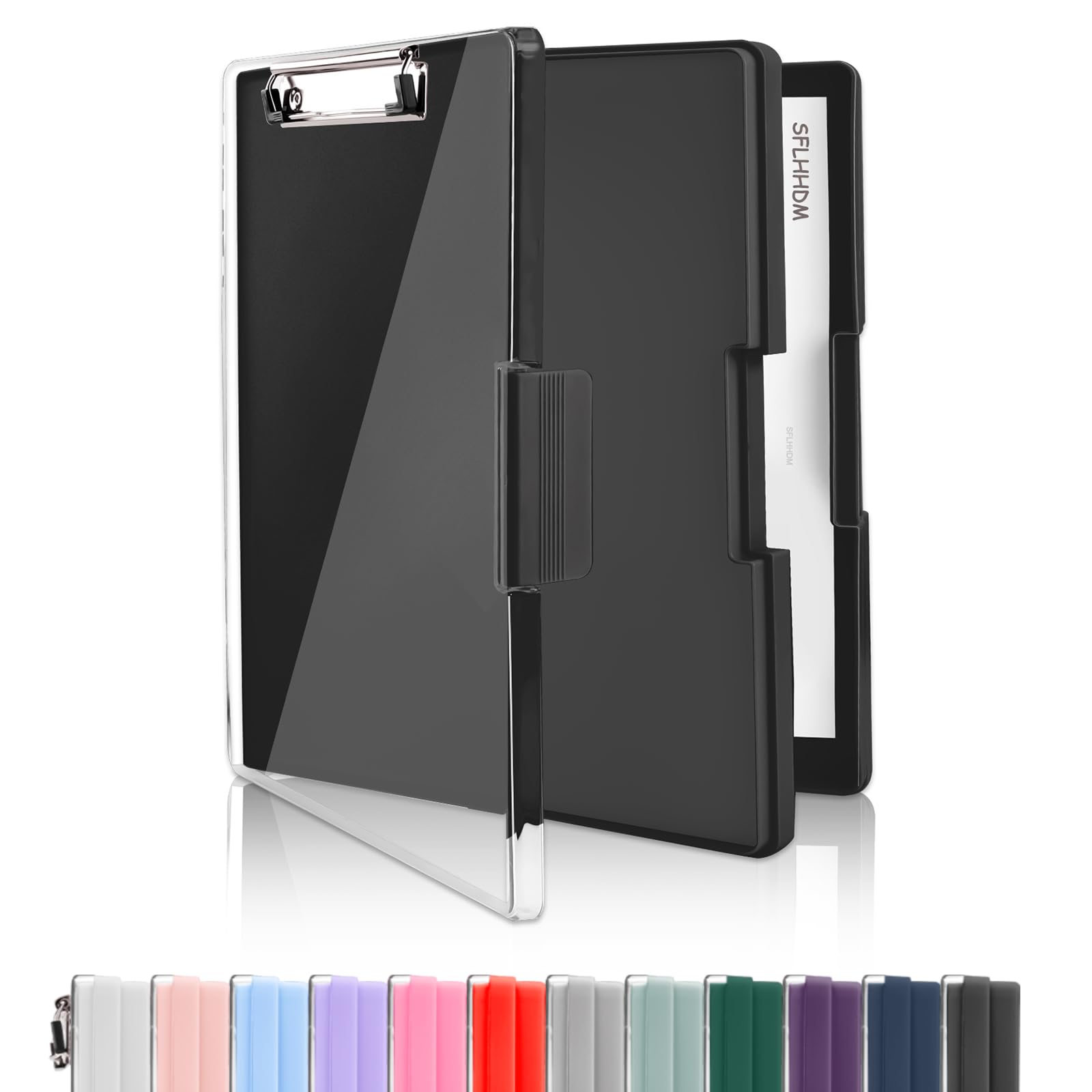 SFLHHDM Clipboard with Storage,Heavy Duty Clip Boards 8.5x11 with 2 Storage Case,Clear Visible Top Panel Storage Clip Board,Side Opening Board,Nursing Clipboards Folder Case for Office-Black