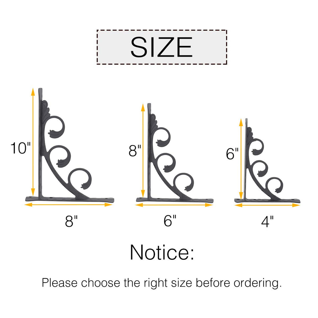 OVOV 6 Pack Decorative Shelf Brackets Wall Mounted Shelving Brackets L Corner Shelf Support Decor for Farmhouse (Black) 6"