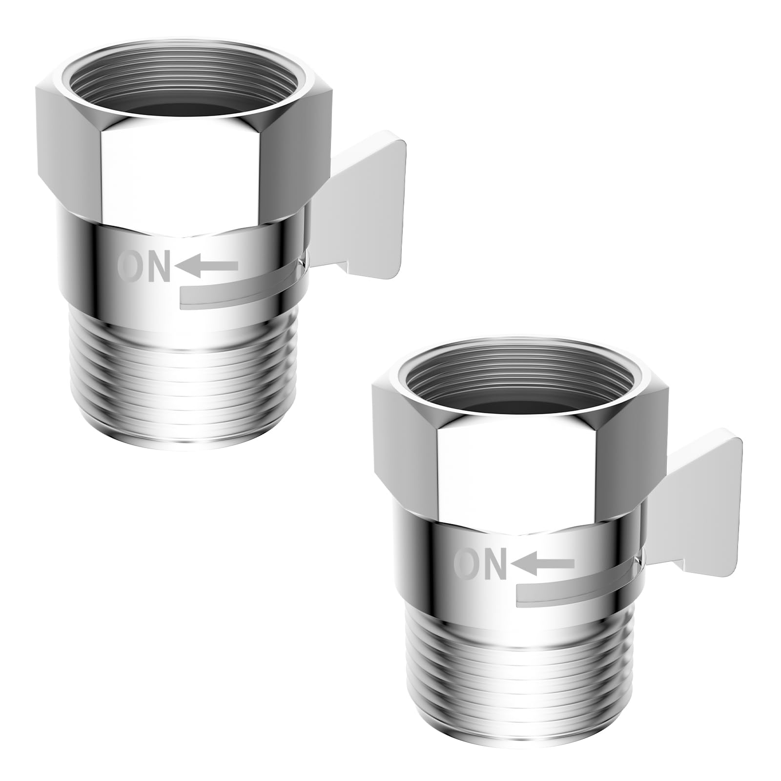 Hibbent All Metal 2 Pack Shower Head Flow Control Valve, G1/2 Brass Shut-Off Valve with Metal Handle Lever, Shut Off Water Flow Control Regulator for Handheld Shower, or Bidet Sprayer, Chrome
