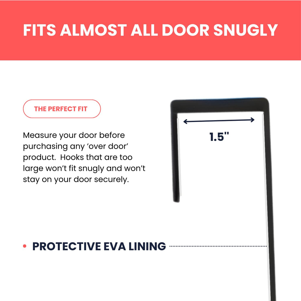 Over-The-Door Mirror Hanger | Adjustable 14.5-inch Set with Protective Lining | Perfect Height & Fit - 2 Brackets Set 1.5'' Door Depth (Black)