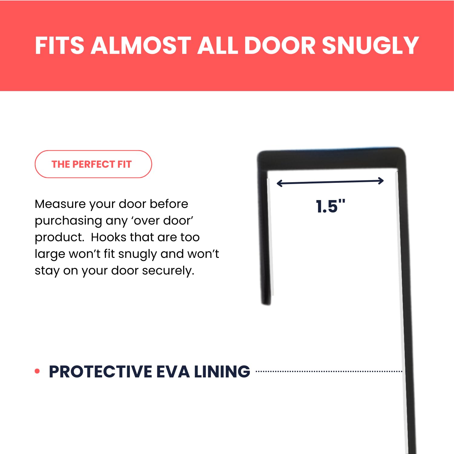 Over-The-Door Mirror Hanger | Adjustable 14.5-inch Set with Protective Lining | Perfect Height & Fit - 2 Brackets Set 1.5'' Door Depth (Black)