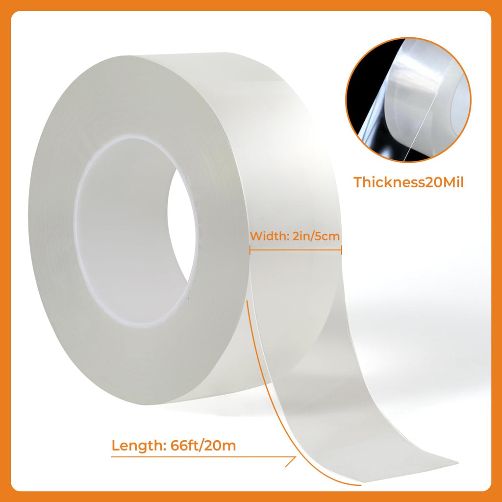20Mil Thick Window Weather Sealing Tape, 2in x 66ft Transparent Window AC Insulation Air Conditioner Sealing Tape, No Residue