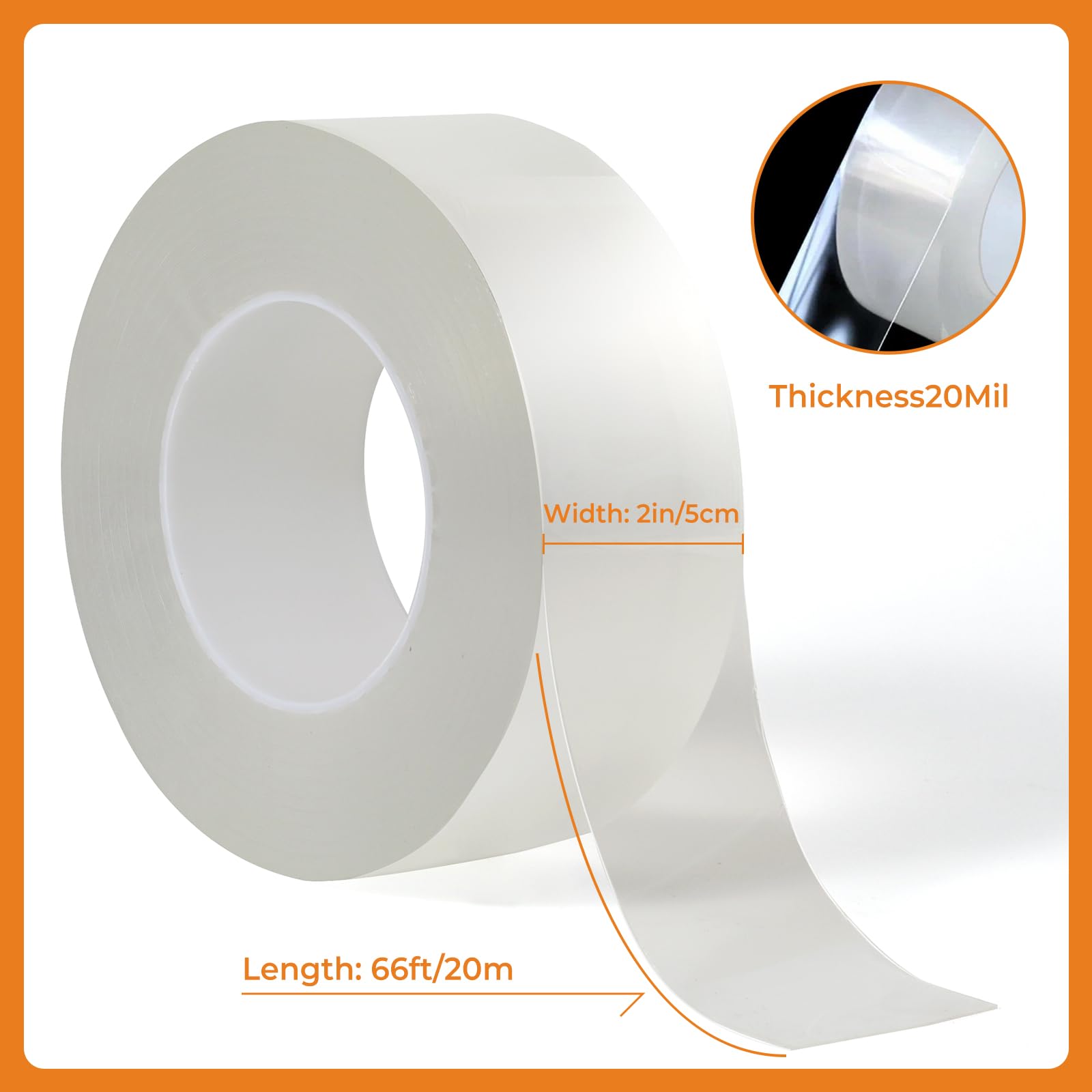 20Mil Thick Window Weather Sealing Tape, 2in x 66ft Transparent Window AC Insulation Air Conditioner Sealing Tape, No Residue