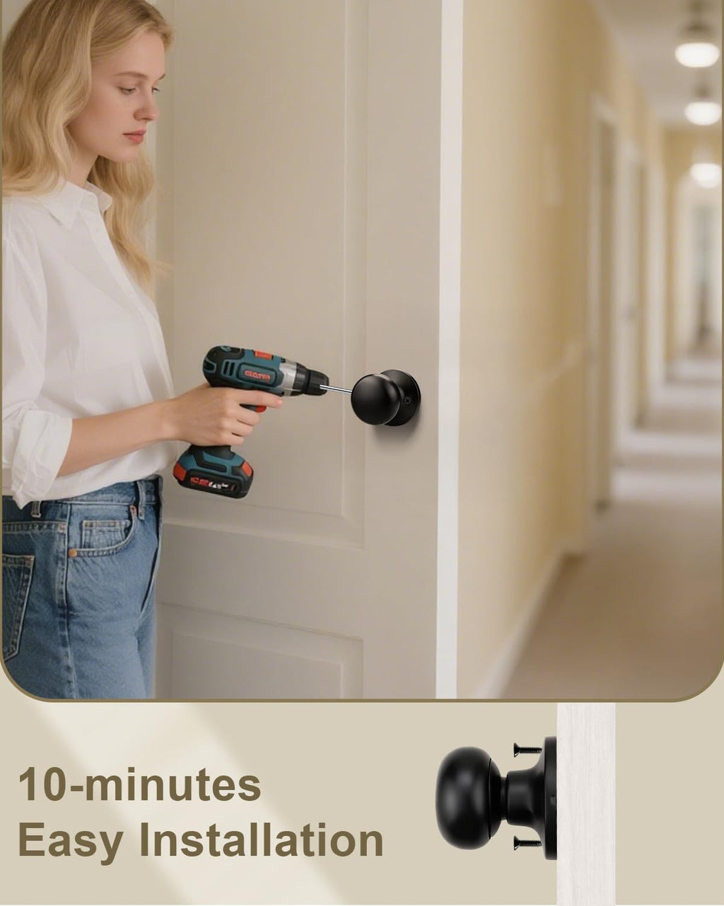 GOBEKOR 2 Pack Black Dummy Door Knobs Interior Matte Black Single Dummy Door Knob for Closet Round Dummy Knobs for French Doors Single Side Knob