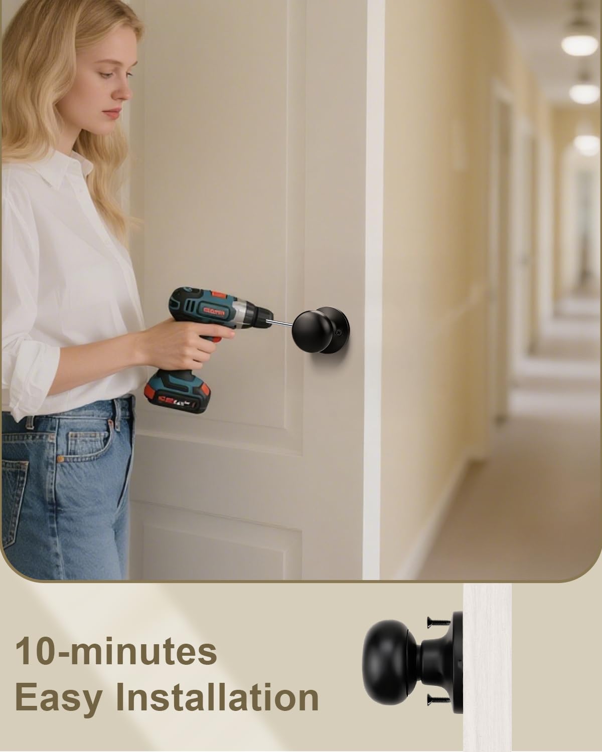 GOBEKOR 2 Pack Black Dummy Door Knobs Interior Matte Black Single Dummy Door Knob for Closet Round Dummy Knobs for French Doors Single Side Knob