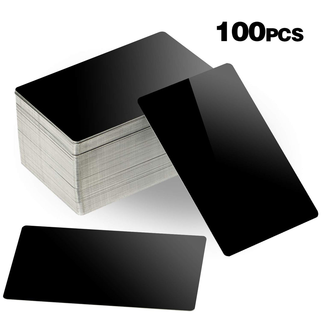 ZOENHOU 100 PCS Metal Business Card 3.4 x 2.1 Inch, 18mil Thickness Black Blank Aluminum Cards for DIY, Gift, VIP, Laser Engraving
