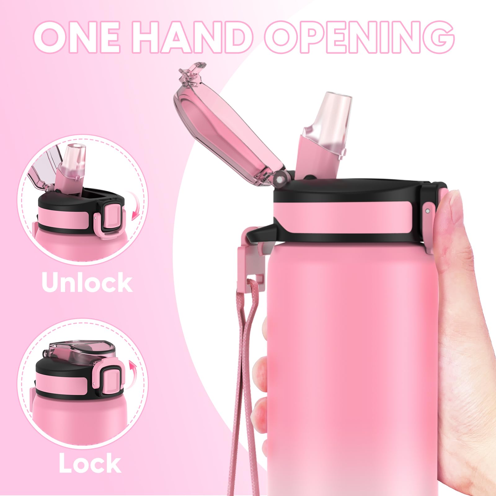 SLUXKE 18/8 Stainless Steel Water Bottle with Straw, 24oz Insulated Vacuum Drinking Bottle BPA Free, Perfect for Hot or Cold Drinks, 24oz LeakProof Insulated Water Jug for Camping, Gym, Work
