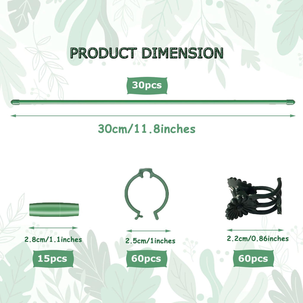 165Pcs Adjustable Plant Stakes, 30Sets Garden Plant Support Sticks, 30Pcs Fiberglass Plant Pole Stand, 60Pcs Rings, 60Pcs Clips, 15Pcs Connectors for Potted Plant Flower Tomato Orchid Vegetable