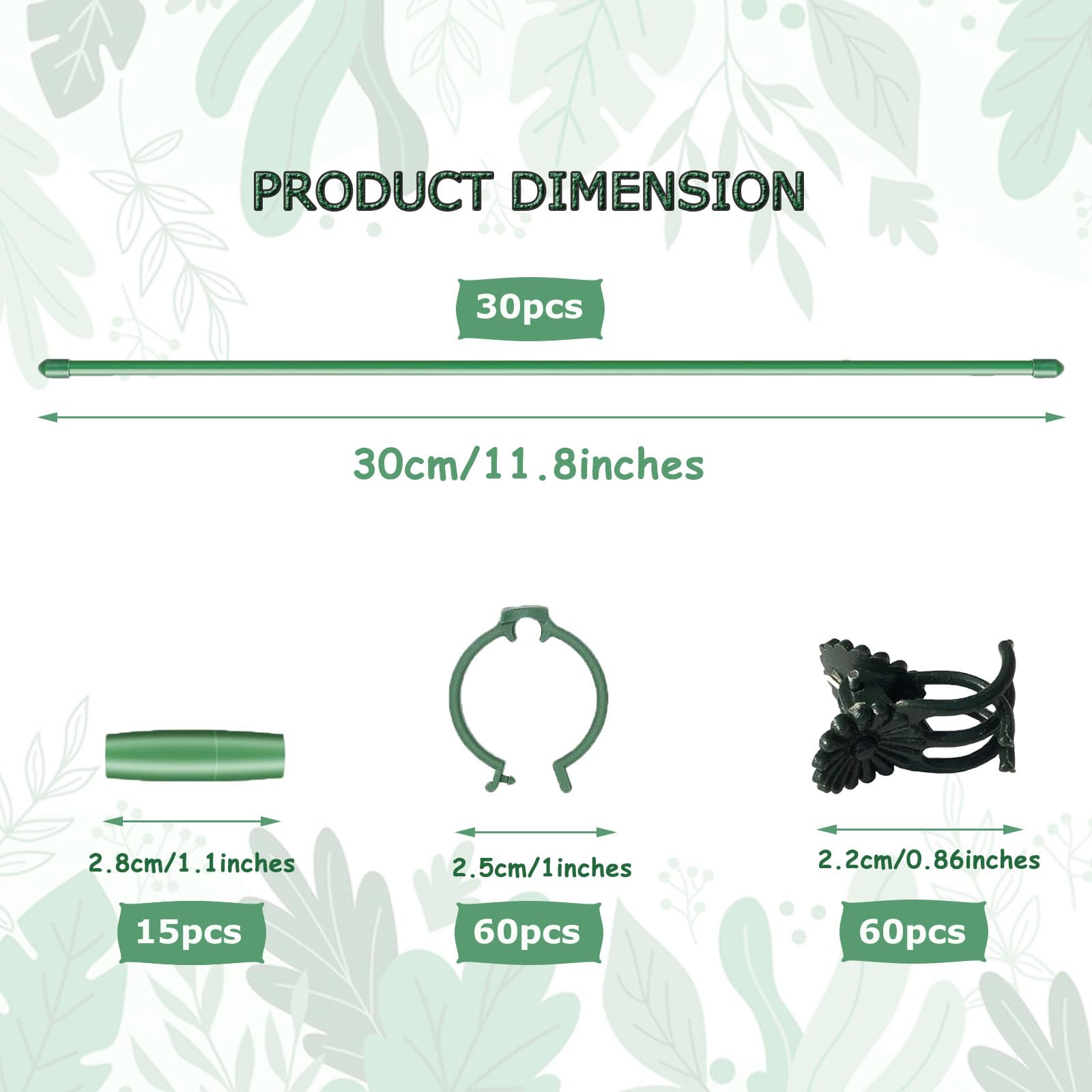 165Pcs Adjustable Plant Stakes, 30Sets Garden Plant Support Sticks, 30Pcs Fiberglass Plant Pole Stand, 60Pcs Rings, 60Pcs Clips, 15Pcs Connectors for Potted Plant Flower Tomato Orchid Vegetable