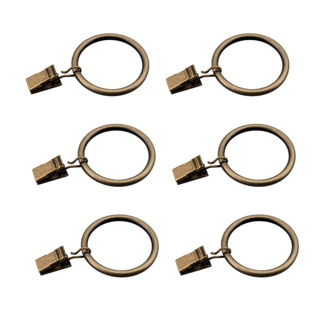 Coideal Set of 50 Antique Brass Metal Curtain Rings with Clips for Holding Heavy Curtains Rod Set and Drapes (Bronze, 1.5 inch)