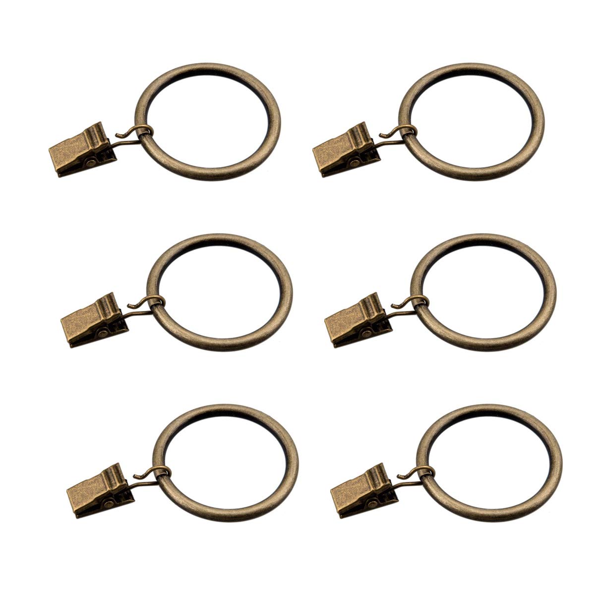 Coideal Set of 50 Antique Brass Metal Curtain Rings with Clips for Holding Heavy Curtains Rod Set and Drapes (Bronze, 1.5 inch)