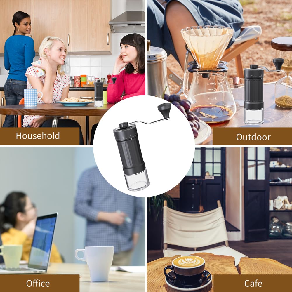 KharWette Portable Manual Coffee Grinder Conical Burr for Espresso French Press Pour Over Double Bearing Externally Adjustable Ceramic Burrs Capacity 25g