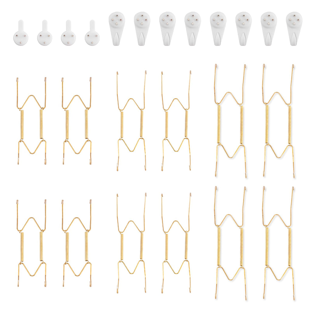Bilillo 12-Piece Stainless Steel Wall Plate Hangers, 6/8/10Inch Invisible Decorative Wire Plate Holders, Gold