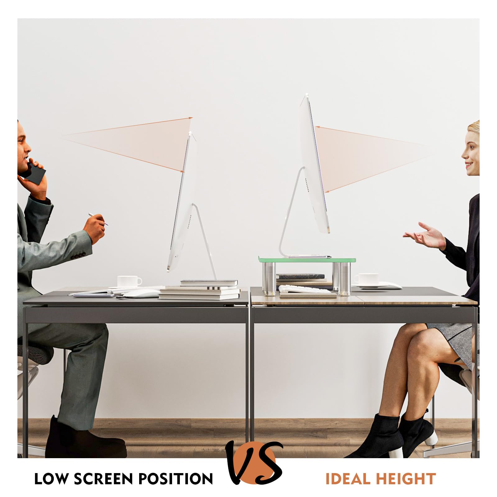 Clear Tempered Glass Computer Monitor Riser with Height Adjustable Multi Media Desktop Stand for Flat Screen LCD LED TV, Laptop/Notebook/Xbox One,HD01T-002