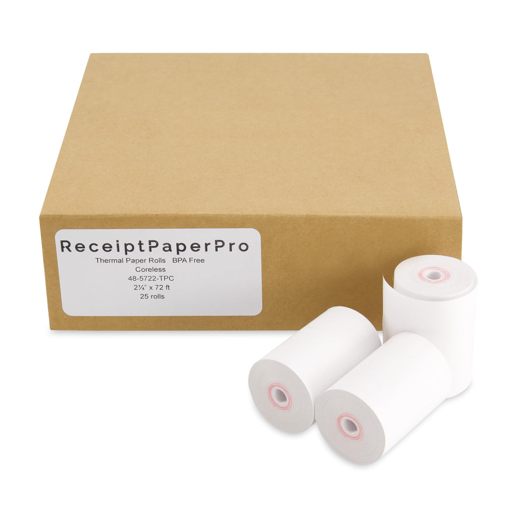 ReceiptPaperPro 2 1/4” x 72 ft Coreless Thermal Paper Receipt Rolls fits Poynt C Smart Terminal V3 and Cash Register POS Credit Terminals, 25 Rolls/Case