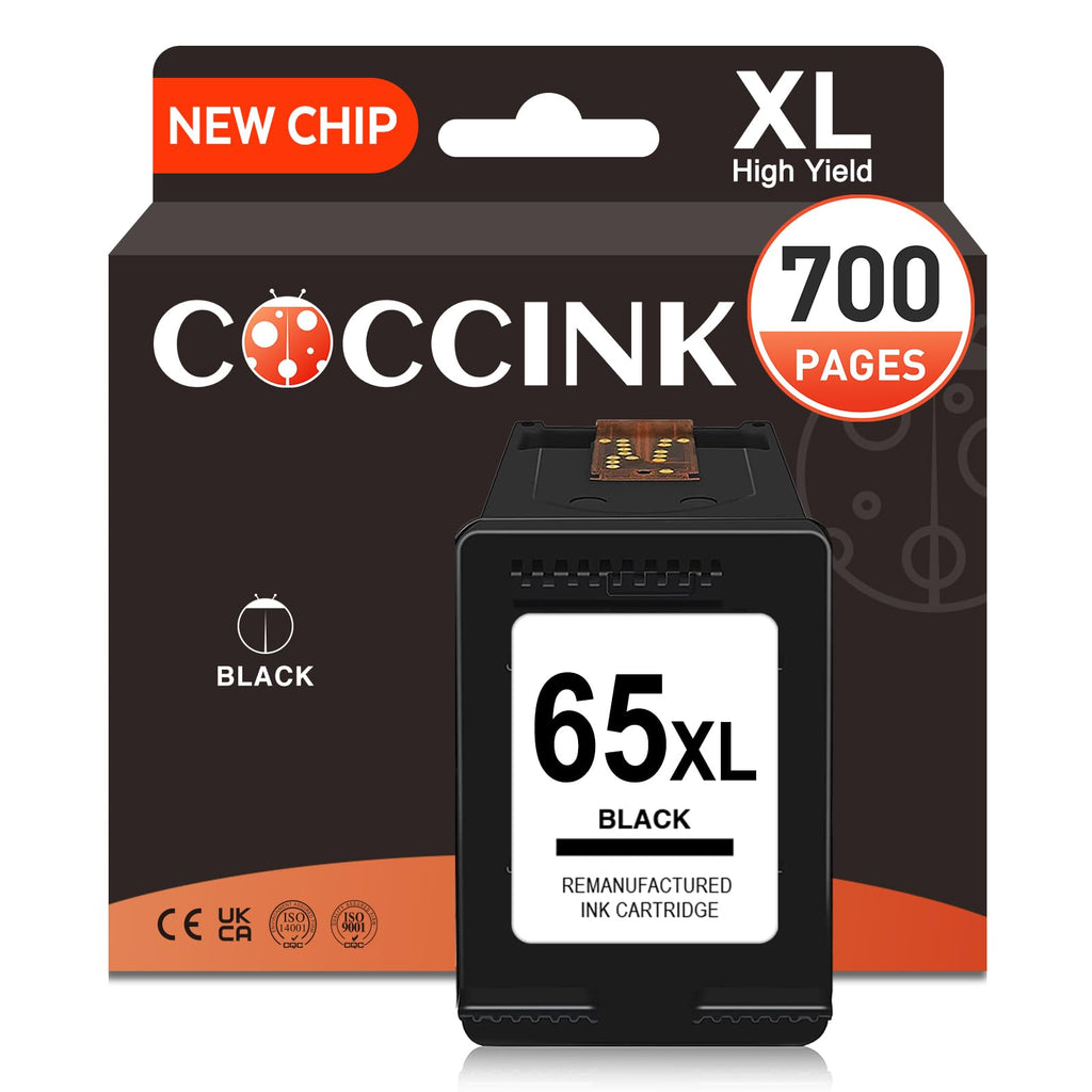 COCCINK 65XL Ink Cartridge Black for HP DeskJet 2655 3755 3700 3720 3722 3752 2600 2622 2624 2630 2652 2675 2680 Envy 5052 5055 5058 AMP 125 Printer for HP Printer Ink 65 XL HP65XL (1 Black)