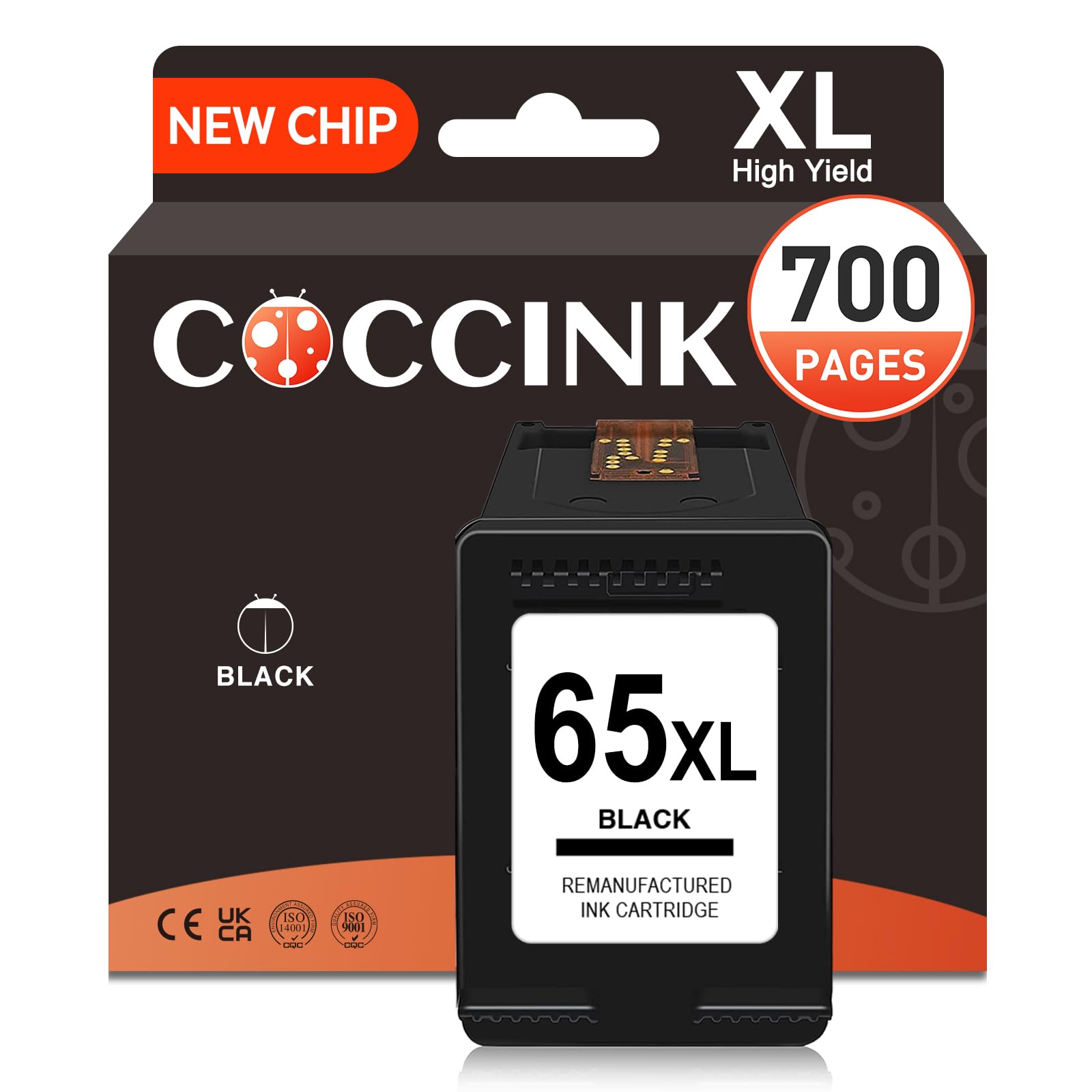 COCCINK 65XL Ink Cartridge Black for HP DeskJet 2655 3755 3700 3720 3722 3752 2600 2622 2624 2630 2652 2675 2680 Envy 5052 5055 5058 AMP 125 Printer for HP Printer Ink 65 XL HP65XL (1 Black)