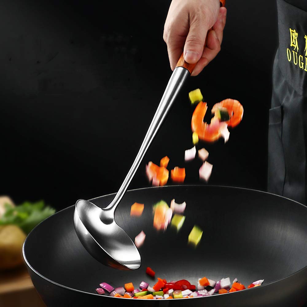 FJNATINH Wok Spatula and Ladle Tool Set, 17inches Spatula for Wok, 304 Stainless Steel Spatula Soup Ladle