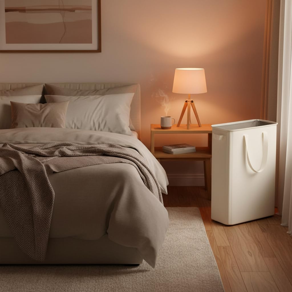 efluky Slim Laundry Hamper with Handles, Collapsible Small Hamper for Laundry, Dirty Clothes Basket for Bedroom, Dorm and Laundry Room, 48L (12.7 Gallon) Beige