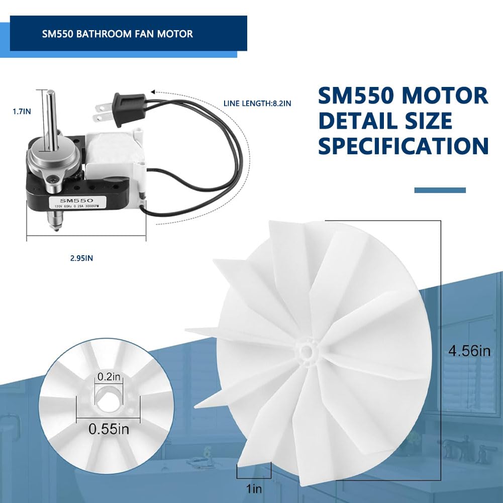 SM550 Bathroom Fan Motor Replacement Kit, 50 CFM, Exhaust Fan Motor Replacement for Broan F650, Bay Motors, Sears 569