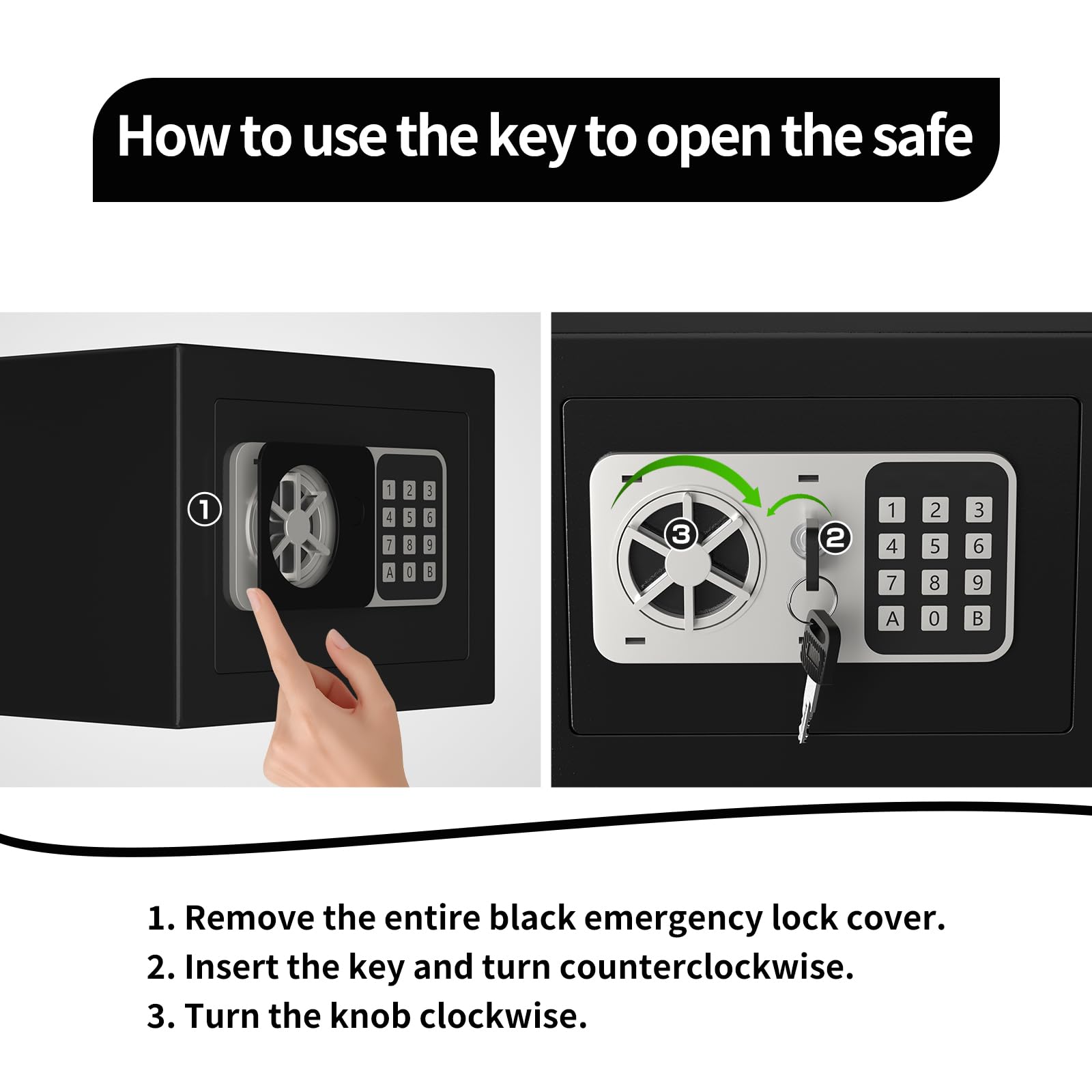 KABISAFE Safe Box 0.3 Cubic Feet, Small Safe with Digital Keypad and Key, Anti Theft Safe for Jewelry Watch Cash, Personal Money Safe for Home (Black)