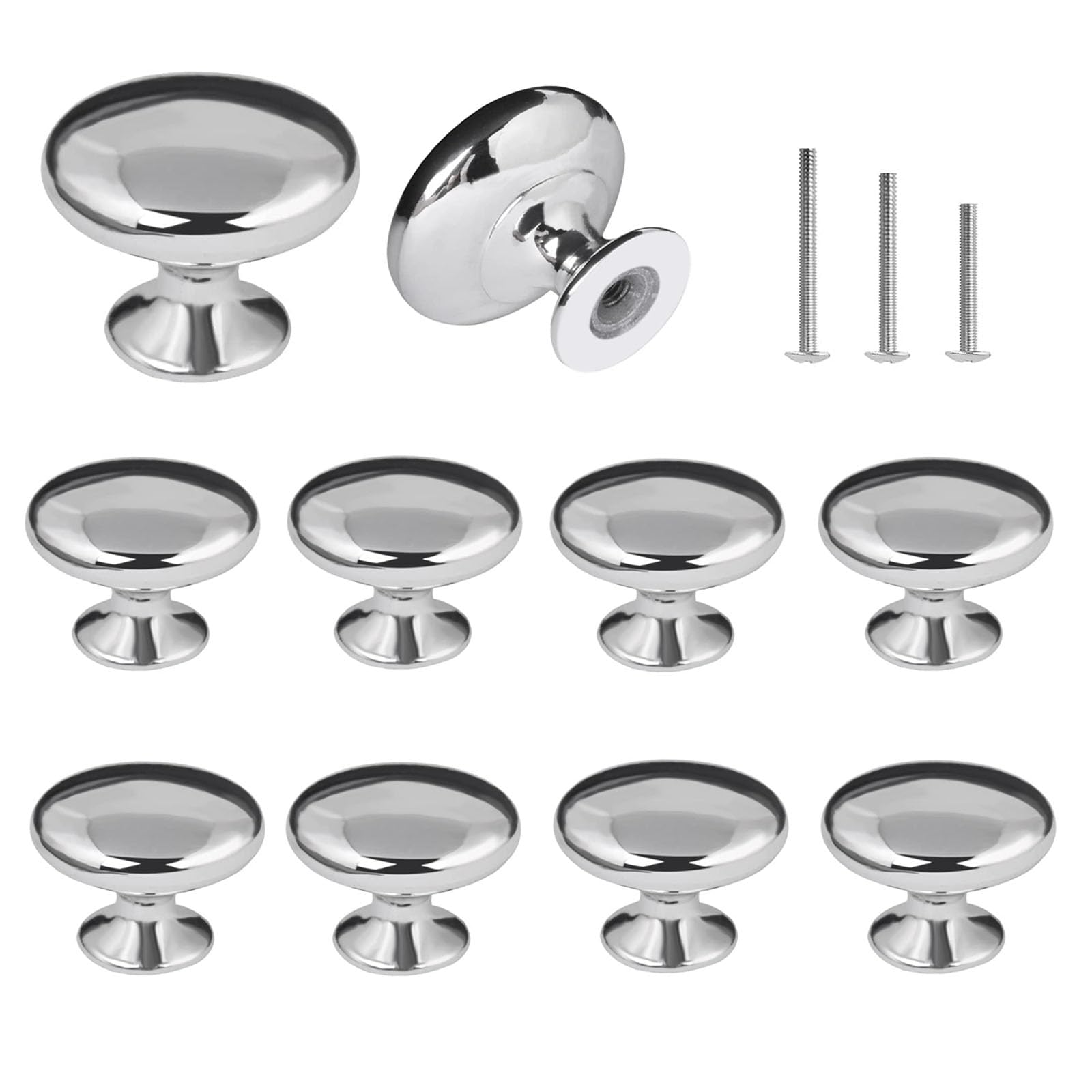 OctinPris Polished Chrome Cabinet Knobs Silver Closet Door Knob 30mm Pull Handles for Kitchen Cupboard Furniture Chest Dresser Bathroom (10pack)
